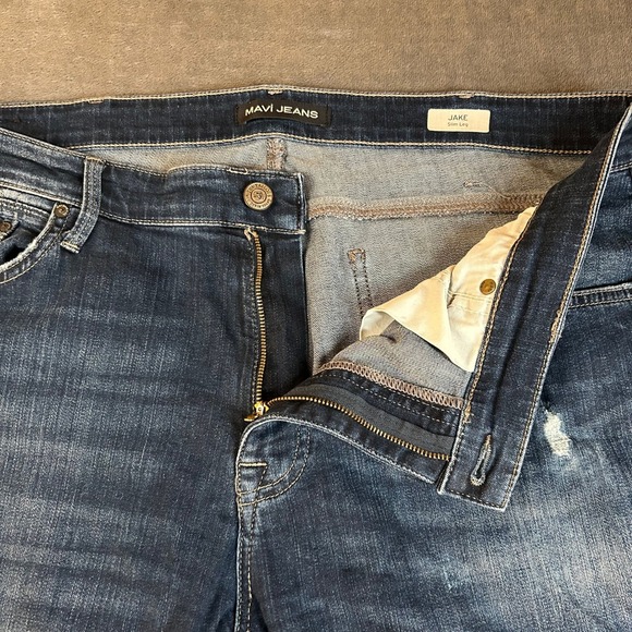 Mavi Other - Mavi Jake Slim Leg Jeans Mens 38x28 Dark Wash Blue Distressed Stretch Denim